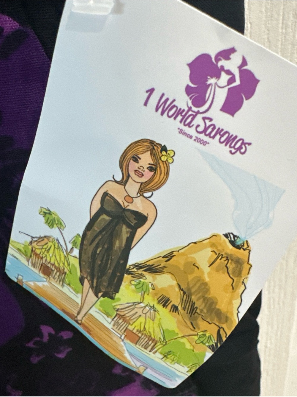 ONE WORLD Black Sarong with Purple Floral Print - Picture 2 of 3